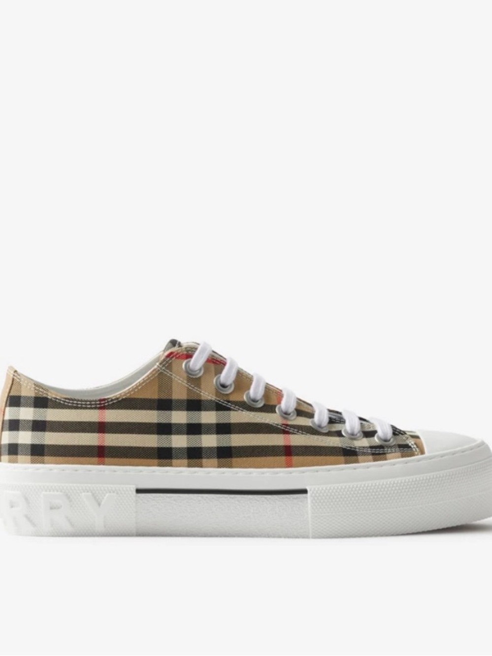 Burberry Beige Vintage Check Low-Top Sneaker with White Sole